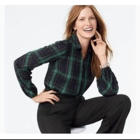 CAbi Tops - Cabi Big Sur Plaid Shirt Green Navy Blue Size Small